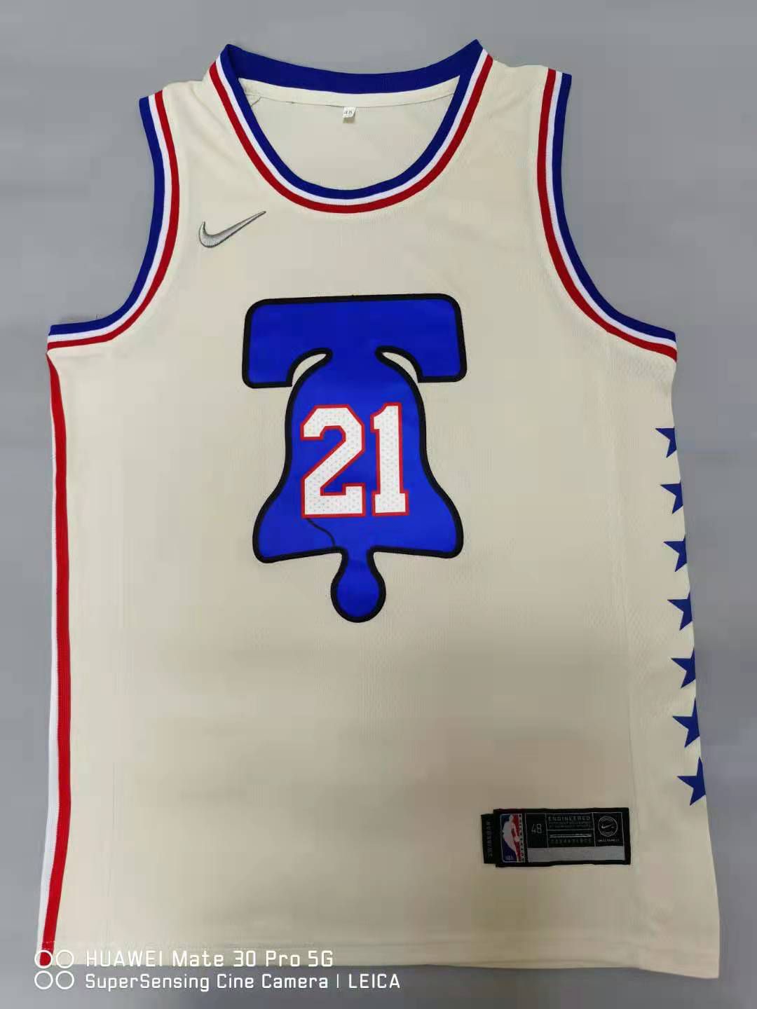 Men Philadelphia 76ers 21 Embiid Cream 2021 Nike Game NBA Jersey